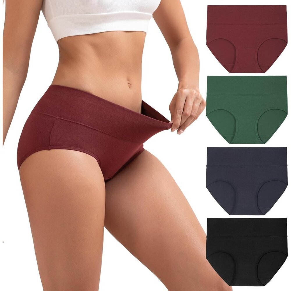 Women's Cotton Underwear High Waist Full Coverage Briefs 4-Pack
